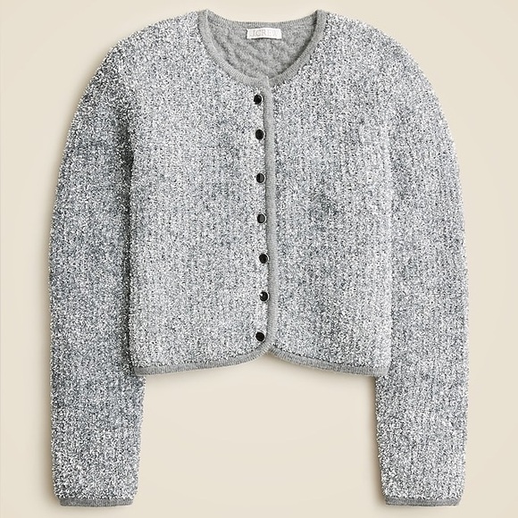 NWT J. CREW Sweater Lady Jacket Silver Tinsel Yarn Metallic Party Gray Medium - Picture 1 of 8
